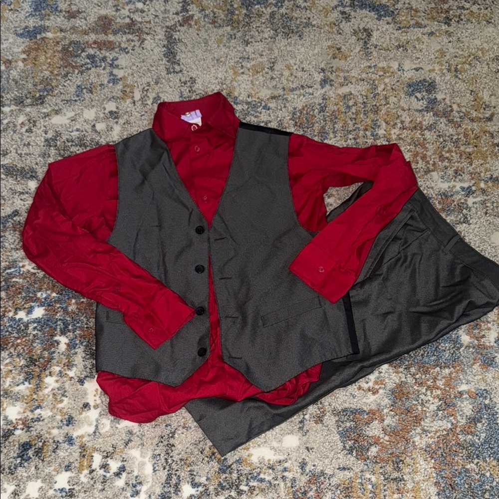 Van Heusen Dark Red Shirt w/ Gray Vest and Pants Set (Size 14)